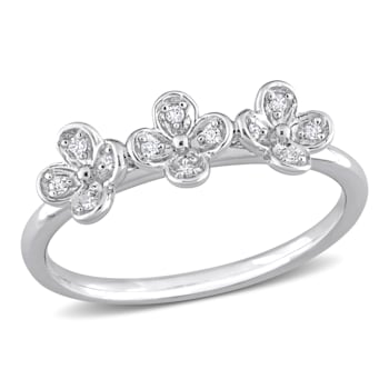 0.06 CT TW Diamond Floral Band in Sterling Silver