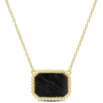5 CT TGW Hematite Necklace with Beaded Halo in Yellow Plated Sterling Silver