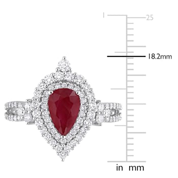1 1/3 CT TGW Ruby and 3/4 CT TW Diamond Double Halo Ring in 14K White Gold