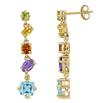 4 1/2 CT TGW Multi-Gemstone Drop Earrings in Yellow Plated Sterling Silver
