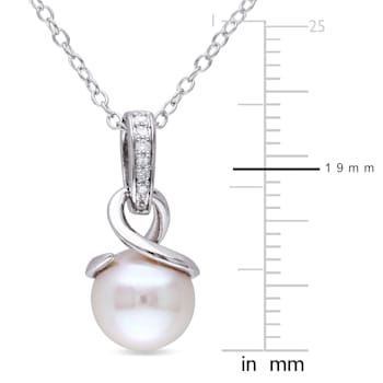 8-8.5MM Freshwater Cultured Pearl and Diamond Pendant with Chain in
Sterling Silver