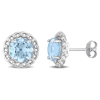 4 3/4 CT TGW Sky Blue Topaz Halo Earrings in Sterling Silver
