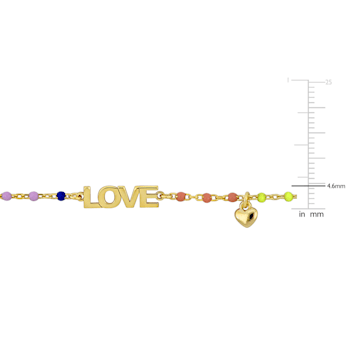 Love and Heart Charm Bracelet in Yellow Plated Sterling Silver