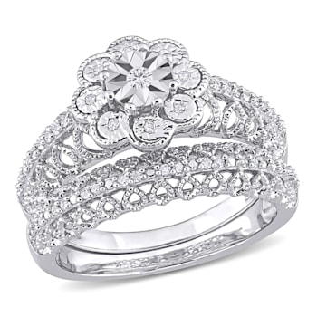 1/6 CT TW Diamond Vintage Bridal Set in Sterling Silver