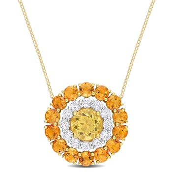 11.40 CTW Citrine, Madeira Citrine and Topaz Double Halo 18k Gold Plated
Silver Pendant w/Chain