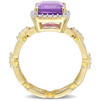 3 1/2 CT TGW  Multi-Gemstones and Diamond Accent Link Ring in Yellow
Plated Sterling Silver