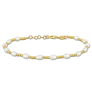 3.5-5MM Freshwater Cultured Pearl Station Bead Bracelet in Yellow Plated
Sterling Silver