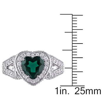 3 5/8 CT TGW Created Emerald and Created White Sapphire Heart Ring in
Sterling Silver
