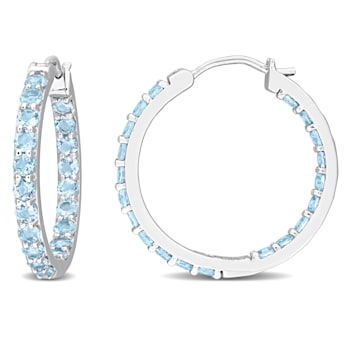 3 1/5 CT TGW Sky Blue Topaz inside-Outside Hoop Earrings in Sterling Silver