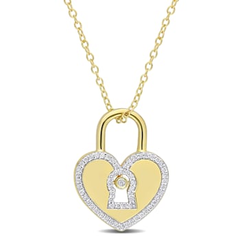 1/5ctw Diamond Heart Lock Pendant with Chain in 18K Yellow Gold Over
Sterling Silver
