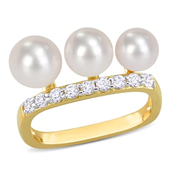 6-7.5 MM Freshwater Cultured Pearl & 3/8 CT TGW White Topaz Ring in
Yellow Plated Sterling Silver