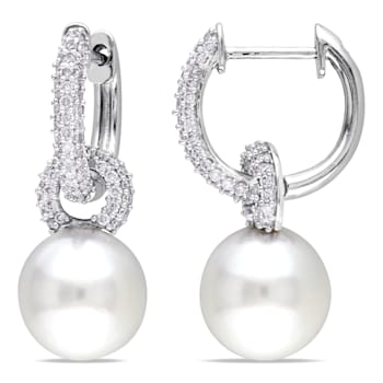 9-9.5MM South Sean Cultured Pearl and 1/2 CT TW Diamond Earrings in 14K
White Gold