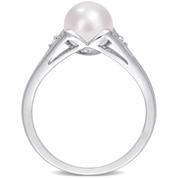 7-7.5MM Freshwater Cultured Pearl and Diamond Accent Split-Shank Ring in
Sterling Silver
