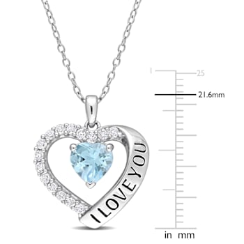 1 7/8 CT TGW Sky Blue and White Topaz Heart "I love You" Heart
Pendant with Chain in Sterling Silver