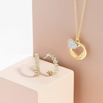 1/5 CT TW Diamond Semi-Hoop Heart Earrings in 10k Yellow Gold