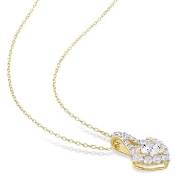 2 7/8 CT TGW Created White Sapphire Halo Heart Pendant With Chain in
Yellow Plated Sterling Silver