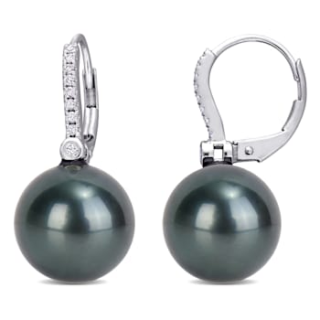 11-12MM Tahitian Cultured Pearl and 1/8 CT TW Diamond Earrings in 10K
White Gold
