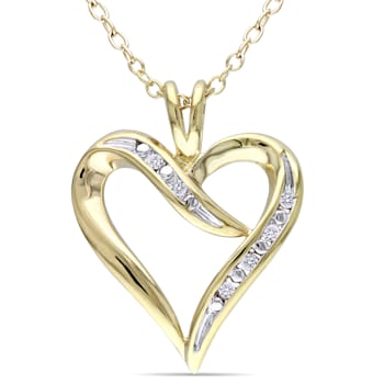 Diamond Heart Pendant with Chain in 18K Yellow Gold Over Sterling Silver