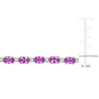 14 CT TGW Created Pink and White Sapphire Tennis Bracelet in Sterling Silver