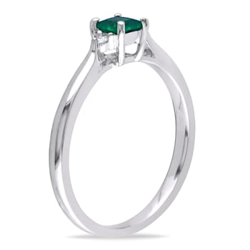 1/5 TGW Created Emerald and Diamond Accent Ring in Sterling Silver