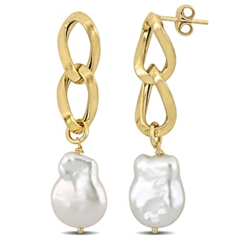 12-13MM Freshwater Cultured Pearl Double Link Earrings in Yellow Plated
Sterling Silver