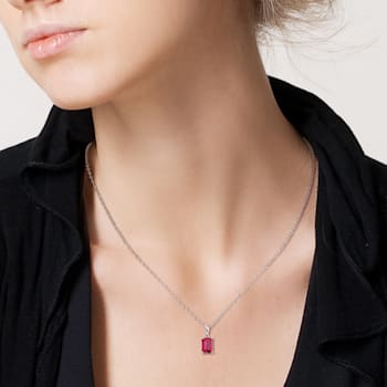 1 5/8 CT TGW Created Ruby Solitaire Emerald Cut endant with Chain in
Sterling Silver
