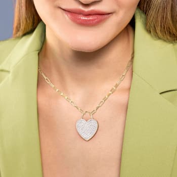4 1/2 CT TGW Created White Sapphire Heart Pendant with Chain in Yellow
Plated Sterling Silver