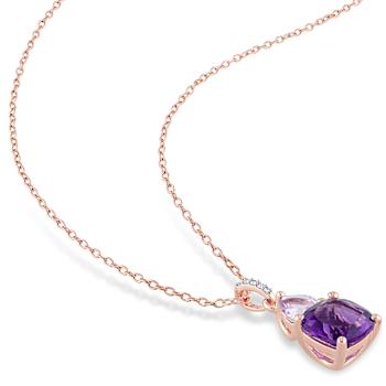 2 1/7 CT TGW Amethyst, Rose de France and Diamond Pendant with Chain in
2-Tone Sterling Silver