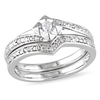 1/10 CT TW Diamond Chevron Bridal Set in Sterling Silver
