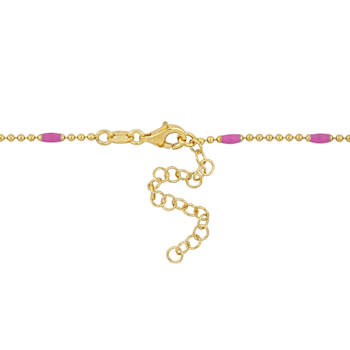 Pink Enamel Bead Link Necklace in 14K Yellow Gold Over Sterling Silver