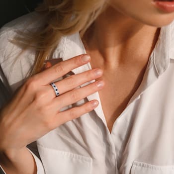 4/5 CTW Created Blue and Created White Sapphire Anniversary Band in
Sterling Silver