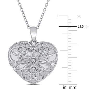 Diamond Accent Embossed Vintage Filigree Heart Locket Pendant with Chain
in Sterling Silver