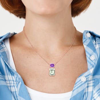 20 1/8 CT TGW Green Quartz and Rose de France Pendant with Chain in Rose
Plated Sterling Silver