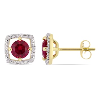 1 1/6 CT TGW Created Ruby and Diamond Accent Square Stud Earrings in 10K
Yellow Gold