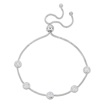 1 1/4 CT DEW Created Moissanite Station Bolo Bracelet in Sterling Silver