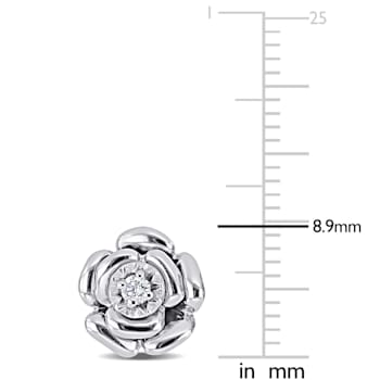 Diamond Floral Stud Earrings in Sterling Silver