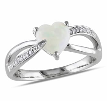 7/8 CT TGW Opal and Diamond Accent Heart Ring in Sterling Silver