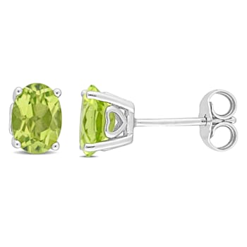 1 5/8 CT TGW Oval Peridot Stud Earrings in Sterling Silver
