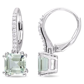 2 1/3 CT TGW Green Quartz and 1/10 CT TDW Diamond Earrings in Sterling Silver