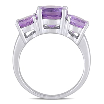 3 3/8 CT TGW Amethyst 3-Stone Ring in Sterling Silver