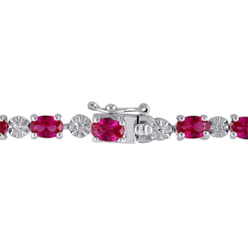 13 1/2 CT TGW Created Ruby and Diamond Bracelet in Sterling Silver