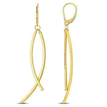 Open Crossover Design Hanging Earrings on Leverback in 10k Yellow Gold
