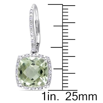 5 3/4 CT TGW Green Quartz and 1/5 CT TDW Diamond Halo Earrings in
Sterling Silver