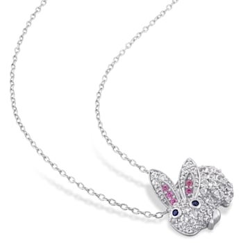 1 1/10 CT TGW Created Pink, White and Blue Sapphire Bunny Necklace in
Sterling Silver