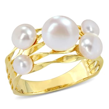 4-7.5MM Freshwater Cultured Pearl Coil Ring in Yellow Plated Sterling Silver