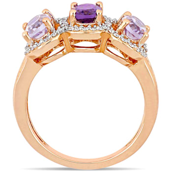 1 5/8 CT TGW Multi-Gestones and 1/5 CT TW Diamond Halo Ring in Rose Gold
Plated Sterling Silver