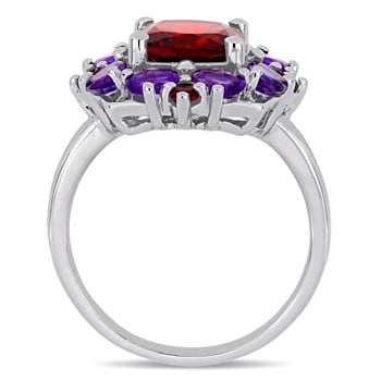 4 2/5 CT TGW Garnet and Amethyst Floral Ring in Sterling Silver