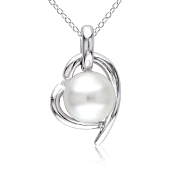 8.5-9MM Freshwater Cultured Pearl and Diamond Pendant with Chain in
Sterling Silver