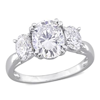3 CT DEW Created Moissanite 3-Stone Engagement Ring in 10K White Gold