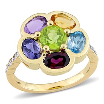 3 3/8 CTW Multi-Gemstone and Diamond Accent Floral Ring in Yellow Plated
Sterling Silver